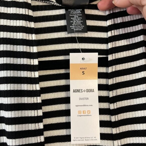 Agnes & Dora Black & Ivory Striped Duster S NWT | Longline Open Front Cardigan - Picture 6 of 7